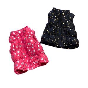 Healthtex Puffy Vests Set of 2 Bright Pink  Silver Hearts Black Gold Stars 12 M
